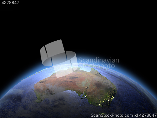 Image of Australia from space at dawn
