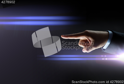 Image of close up of businessman hand pointing finger