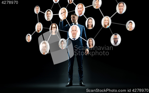 Image of businessman with virtual corporate network