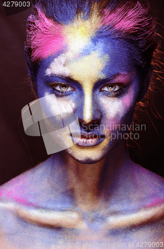 Image of beauty woman with creative make up like Holy celebration in Indi