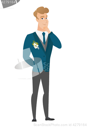 Image of Caucasian groom thinking vector illustration