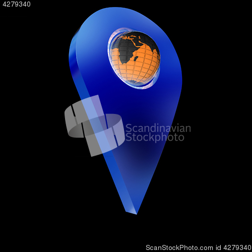 Image of Realistic 3d pointer of map with Earth. Global concept. 3d illus