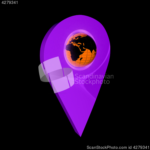 Image of Realistic 3d pointer of map with Earth. Global concept. 3d illus