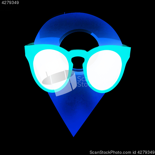 Image of Glamour map pointer in sunglasses. 3d illustration