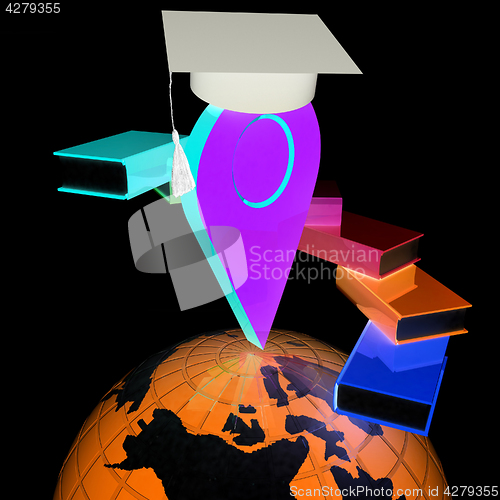 Image of Pointer of education in graduation hat with books around and Ear