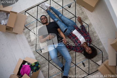 Image of Top view of attractive young African American couple