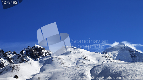 Image of Panoramic view on Mount Tetnuldi and off-piste slope with track 