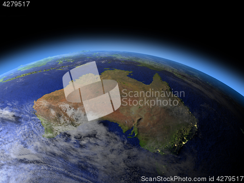 Image of Australia from space in evening