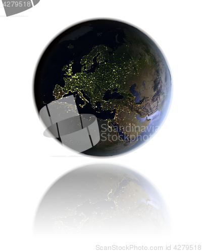 Image of Europe on globe at night