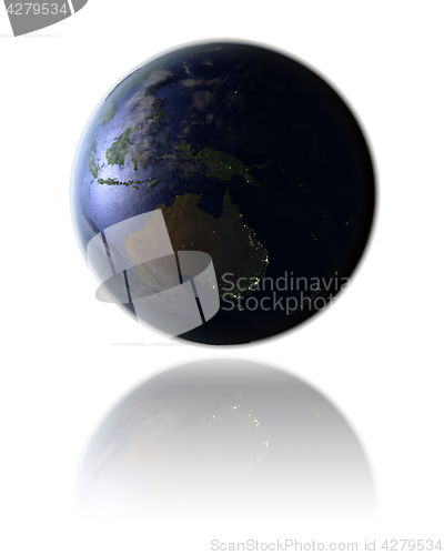 Image of Australia on globe at night