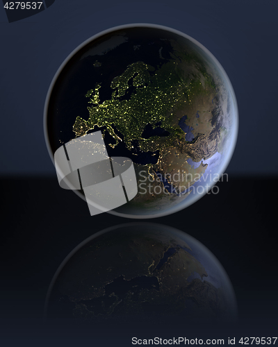 Image of Europe  on dark globe