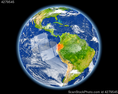 Image of Ecuador in red from space
