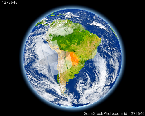 Image of Paraguay in red from space