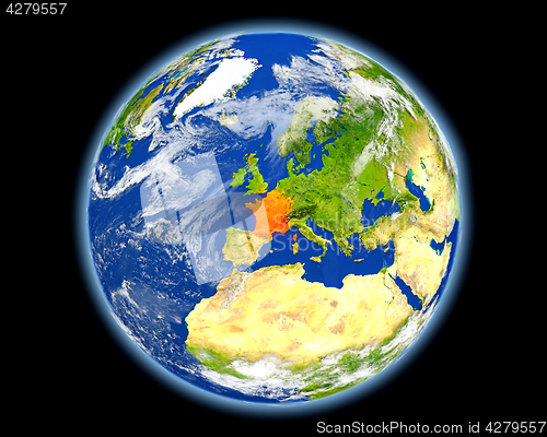 Image of France in red from space