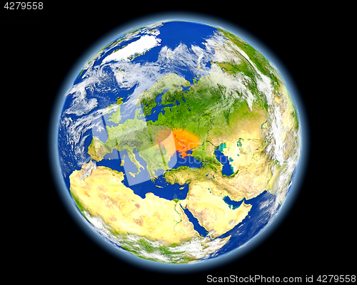 Image of Ukraine in red from space