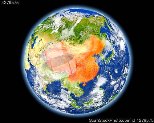 Image of China in red from space