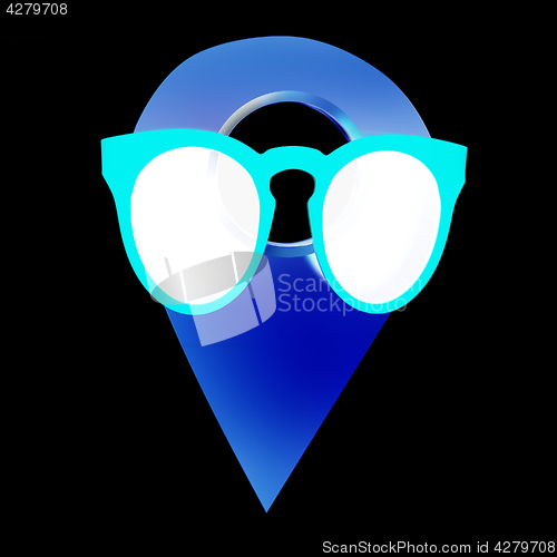 Image of Glamour map pointer in sunglasses. 3d illustration