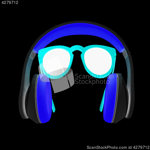 Image of Sunglasses and headphone for your face. 3d illustration