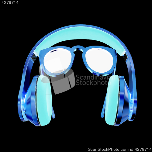 Image of Sunglasses and headphone for your face. 3d illustration