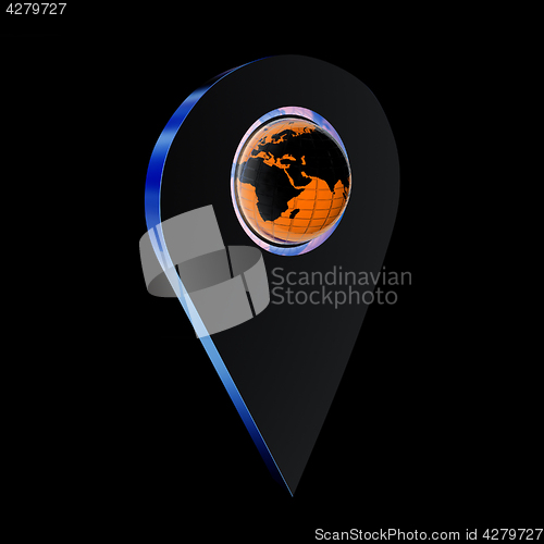 Image of Realistic 3d pointer of map with Earth. Global concept. 3d illus