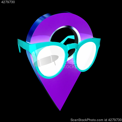 Image of Glamour map pointer in sunglasses. 3d illustration