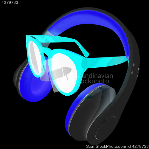 Image of Sunglasses and headphone for your face. 3d illustration