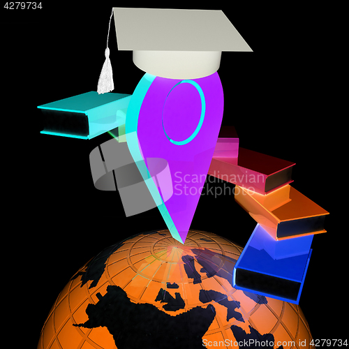 Image of Pointer of education in graduation hat with books around and Ear