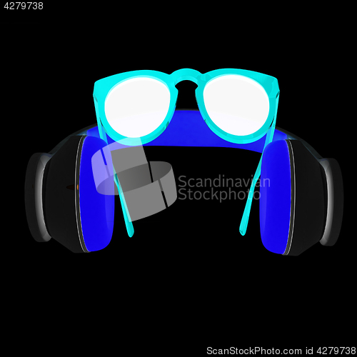 Image of Sunglasses and headphone for your face. 3d illustration