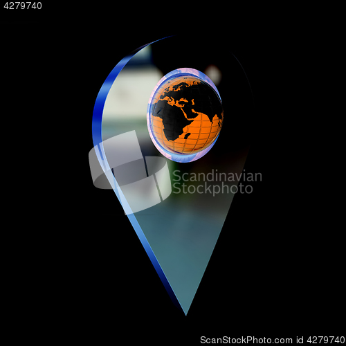 Image of Realistic 3d pointer of map with Earth. Global concept. 3d illus