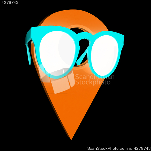 Image of Glamour map pointer in sunglasses. 3d illustration