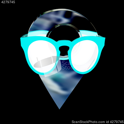 Image of Glamour map pointer in sunglasses. 3d illustration