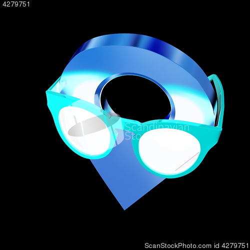 Image of Glamour map pointer in sunglasses. 3d illustration