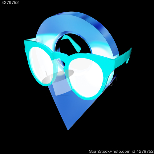 Image of Glamour map pointer in sunglasses. 3d illustration