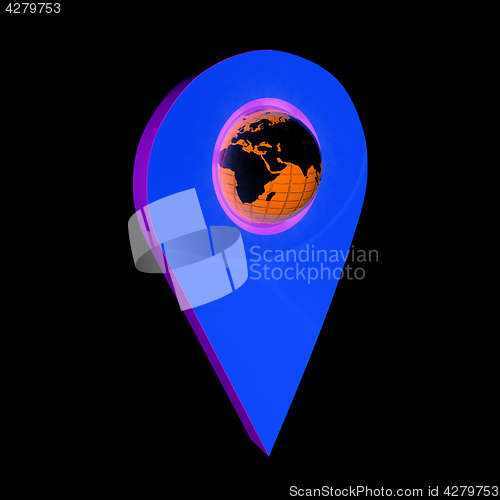 Image of Realistic 3d pointer of map with Earth. Global concept. 3d illus