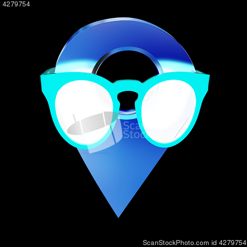 Image of Glamour map pointer in sunglasses. 3d illustration