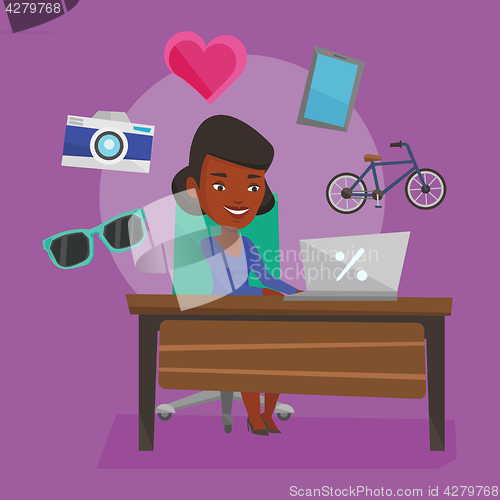 Image of Woman shopping online vector illustration.