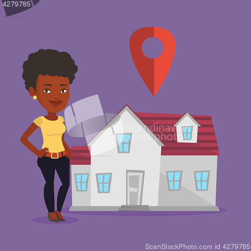 Image of Realtor on background of house with map pointer.