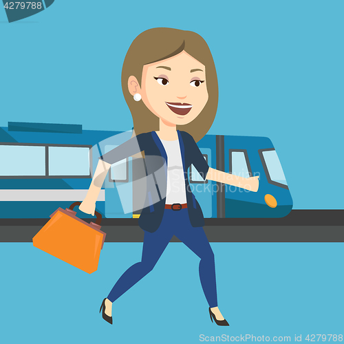 Image of Businesswoman at train station vector illustration