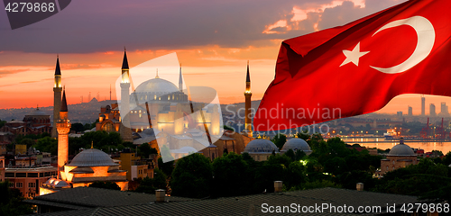 Image of Flag and Ayasofya in Istanbul