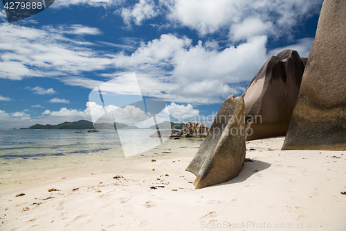 Image of rocks on seychelles island beach in indian ocean