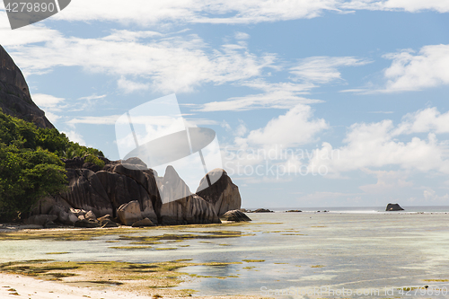 Image of rocks on seychelles island beach in indian ocean