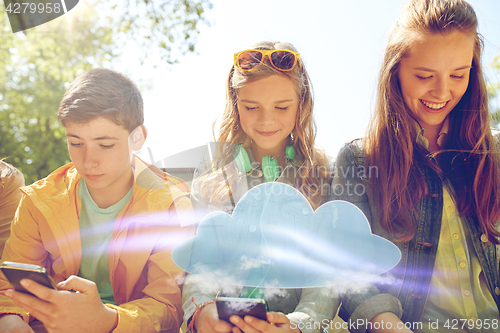 Image of teenage friends with smartphone and headphones