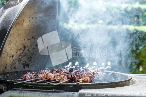 Image of Cooking shashlik barbecue on the grill