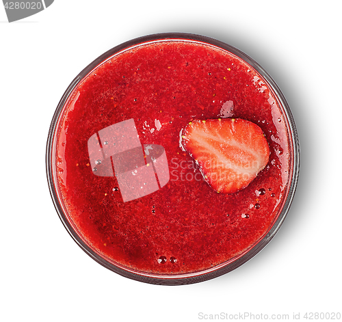 Image of Strawberry smoothie in glass top view