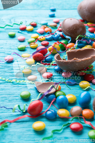 Image of Colored candies and chocolate eggs