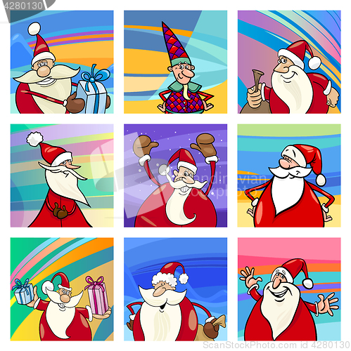 Image of cartoon Santa cards set