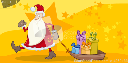 Image of greeting card with santa and gifts