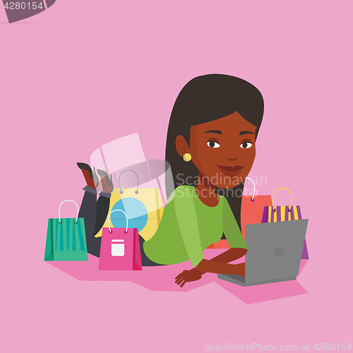 Image of Woman shopping online vector illustration.