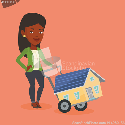 Image of Young woman buying house vector illustration.