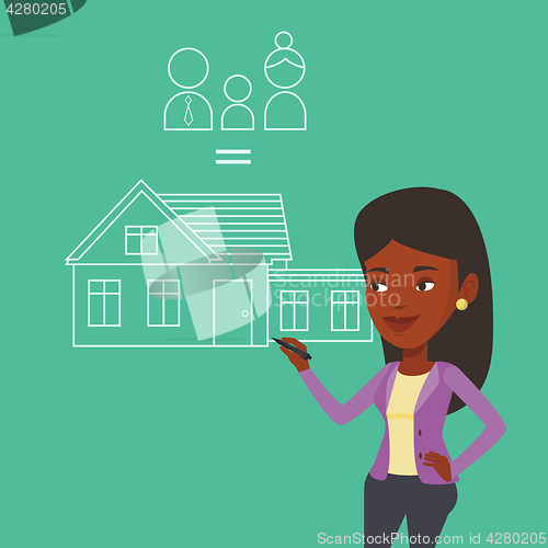 Image of Young woman drawing her family house.